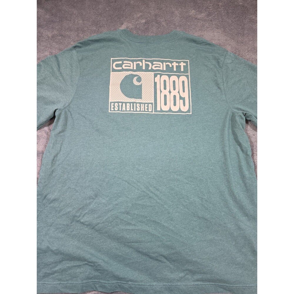 Carhart 2XL Short Sleeve T Shirt Relaxed Fit Model TK7523-M Green Pocket T Logo - Picture 7 of 7